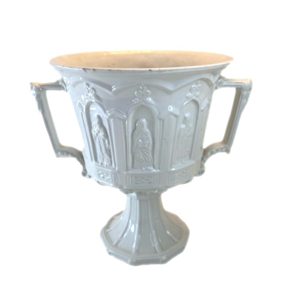 Vintage White Bisque Italy Urn Pedestal Two Handle 7” Saints Apostles Planter